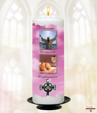 Traditional BCC Pink Christening Candle (White/Ivory)