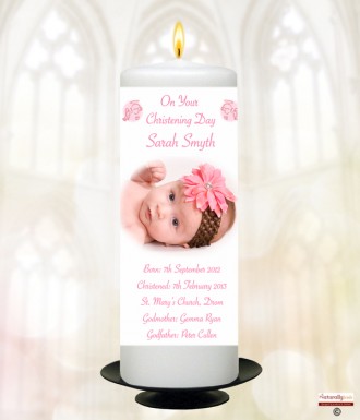 Christening Angel Pink and Photo Christening Candle (White/Ivory)