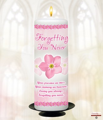 Forget Me Not Pink Memorial Candle (white/ivory)