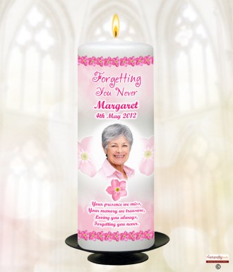 Forget Me Not Pink and Photo Memorial Candle (white/ivory)