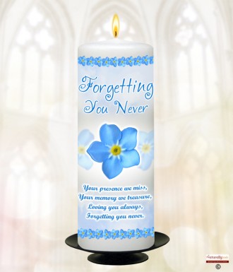 Forget Me Not Blue Memorial Candle (white/ivory)