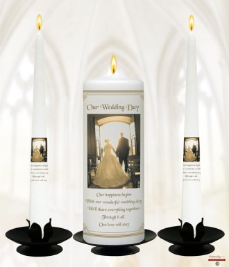 Church Door Gold Wedding Candles (White)
