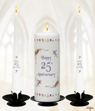 Ribbons Happy Silver Wedding Anniversary Candles