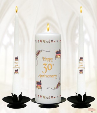 Ribbons Happy Pearl Wedding Anniversary Candles