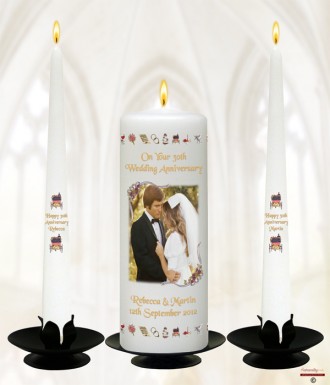 Ribbons and Photo Happy Pearl Wedding Anniversary Candles