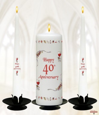 Ribbons Happy Ruby Wedding Anniversary Candles