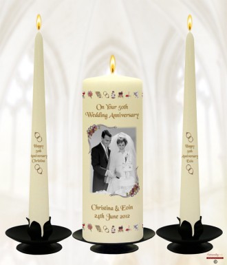 Ribbons and Photo Happy Golden Wedding Anniversary Candles