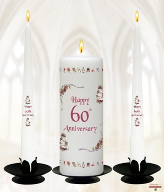 Ribbons Happy 60th Wedding Anniversary Candles