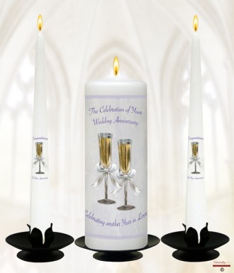 Champagne Glasses Happy Wedding Anniversary Candles