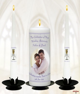 Champagne Glasses and Photo Happy Wedding Anniversary Candles