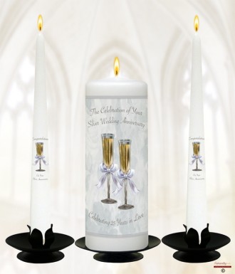 Champagne Glasses Happy Silver Wedding Anniversary Candles