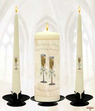 Champagne Glasses Happy Pearl Wedding Anniversary Candles