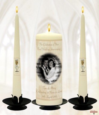 Champagne Glasses and Photo Happy Pearl Wedding Anniversary Candles