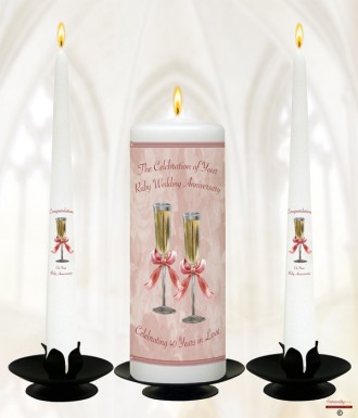 Champagne Glasses Happy Ruby Wedding Anniversary Candles