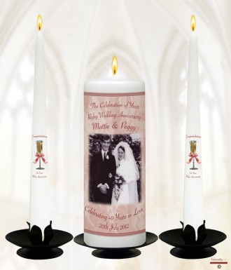 Champagne Glasses and Photo Happy Ruby Wedding Anniversary Candles