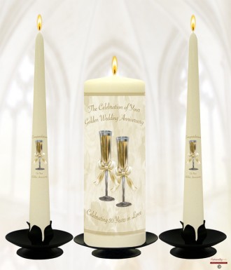 Champagne Glasses Happy Golden Wedding Anniversary Candles