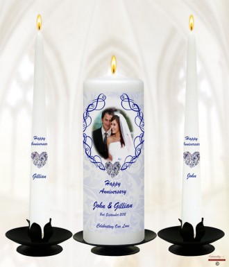 Love Heart Gem and Photo Happy Wedding Anniversary Candles