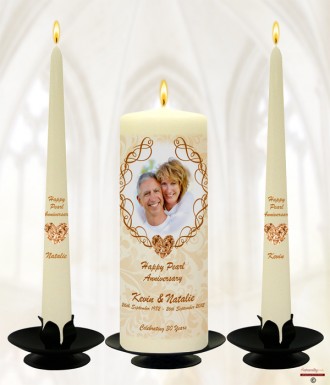 Love Heart Gem and Photo Happy Pearl Wedding Anniversary Candles