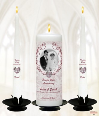 Love Heart Gem and Photo Happy Ruby Wedding Anniversary Candles