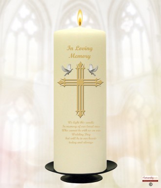 Gold Doves and Cross Wedding Remembrance Candle