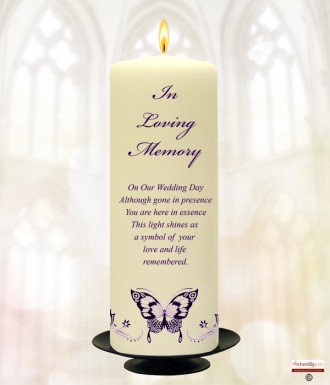 Purple Magestic Butterfly Wedding Remembrance Candle