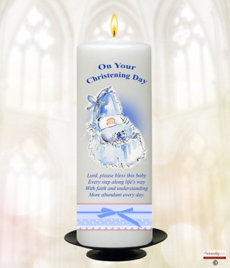 Cradle & Bow Boy Christening Candle (White/Ivory)