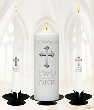 Two Shall Become One Silver Wedding Candles (White)