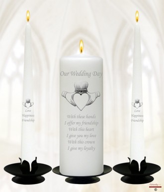 Claddagh Heart Wedding Candles (White)