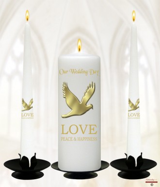 Love & Dove Gold Wedding Candles (White)