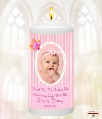 Pink Butterfly and Photo Christening Favour (White)