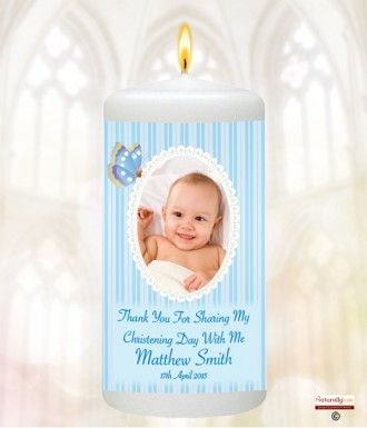 Blue Butterfly and Photo Christening Favour (White)