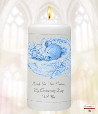 Blue Teddy in a Basket Christening Favour (White)