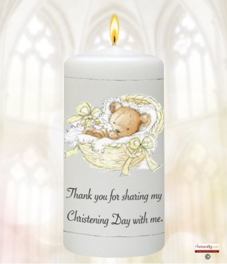 Yellow Teddy in a Basket Christening Favour (White)