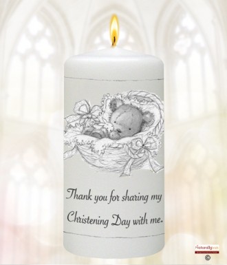 Silver Teddy in a Basket Christening Favour (White)