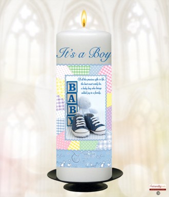 Quilt Boy Candle (White)
