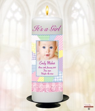 Quilt Girl Photo Candle (White)