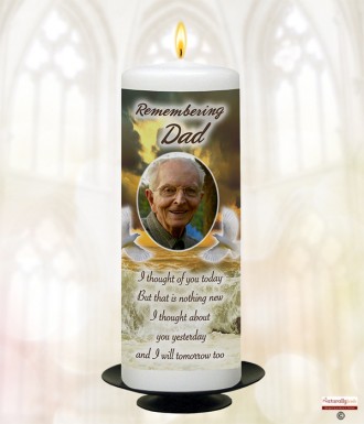 Gold Cross and Photo Memorial Candle (white/ivory)