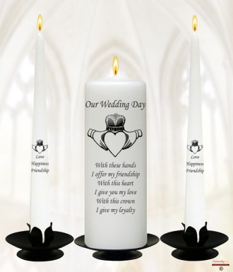 Claddagh Heart Silver Wedding Candles (Ivory)