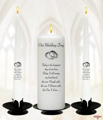 Elegant Silver Rings Wedding Candles (White)