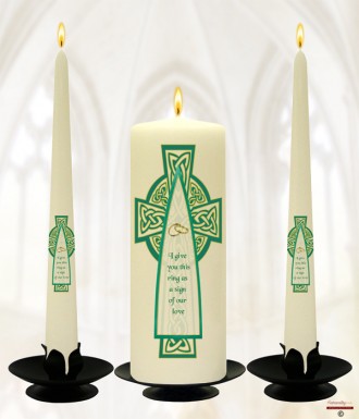 Celtic Cross Green Wedding Candles (Ivory)