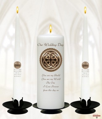 Celtic Sheild Gold Wedding Candles (White)