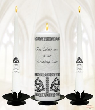 Trinity Knot Silver Wedding Candles (White)