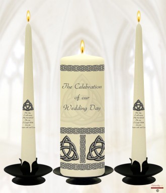 Trinity Knot Silver Wedding Candles (Ivory)