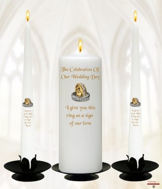 Wedding Gold Rings Wedding Candles (White)