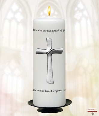 Large Cross Silver Wedding Memorial Candle (White)