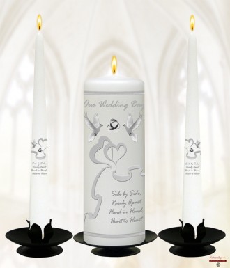 Two Hearts & Dove Wedding Candles (White)