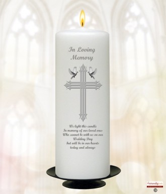 Dove & Cross Silver Wedding Remembrance Candle (White)