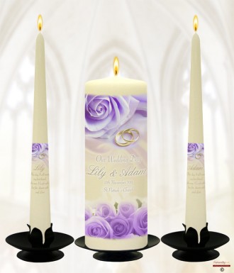 Rose Lilac & Rings Wedding Candles (Ivory)