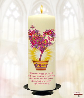 Love Heart Flowers Get Well Soon Personalised Candle