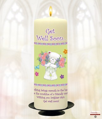 White Teddy & Flowers Get Well Soon Personalised Candle